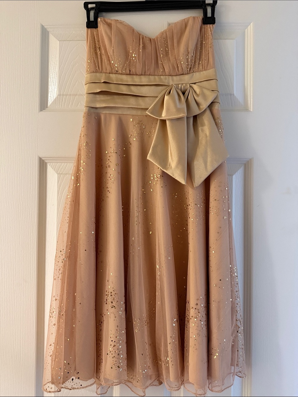 Sparkle Nude Strapless Bow Cocktail Dress